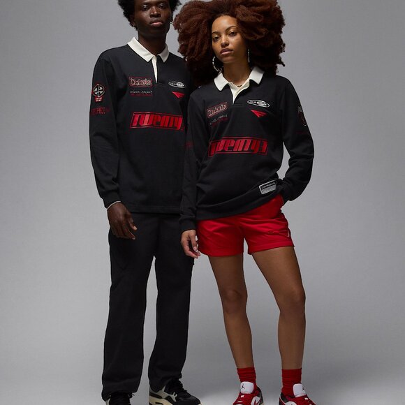Air Jordan Essentials Long Sleeve Rugby Shirt Black Red BRED HF9323-010 M 1 2 3 - Picture 14 of 14